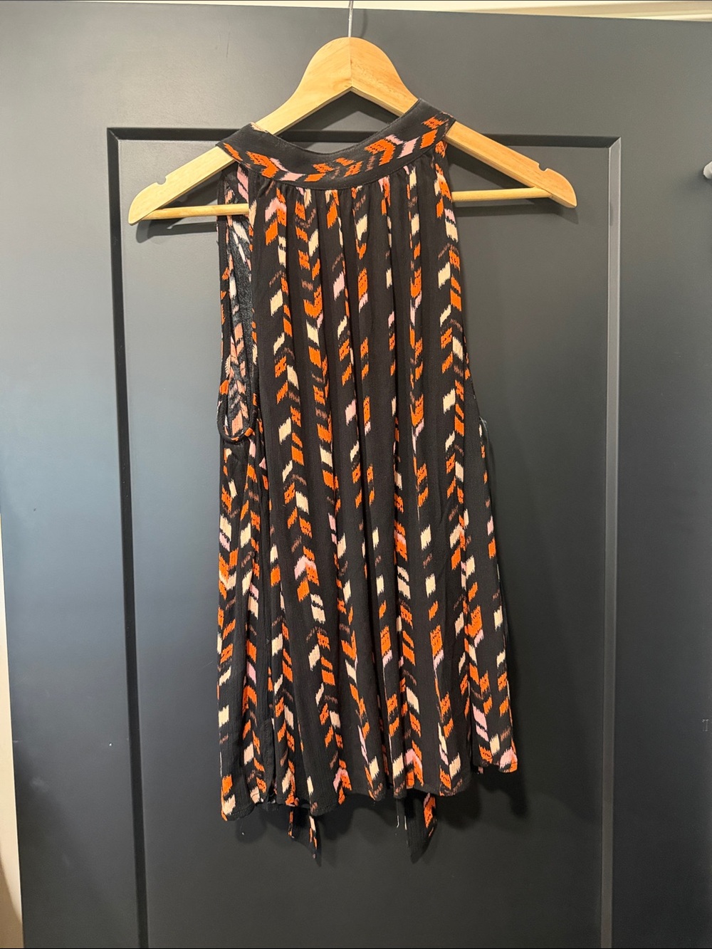Savanna Jane Black Pleated Skirt with Orange and Cream Chevron